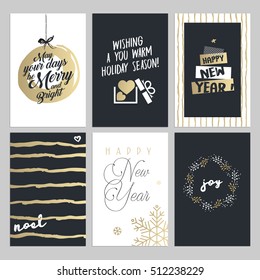 Christmas and New Year hand drawn greeting cards set. Vector illustrations for greeting cards, website and mobile banners, marketing material. 