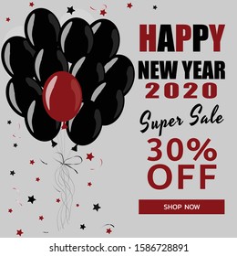 Christmas and New Year with hanging blank and red balloon and 2020 numbers. Vector illustration. Winter holiday sale