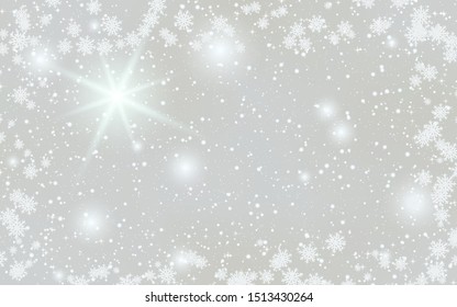 Christmas and New Year heavy snowfall vector background with stars and snowflakes