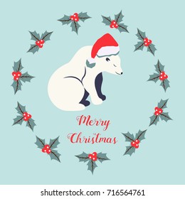 Christmas or New Year holiday background with polar bear
