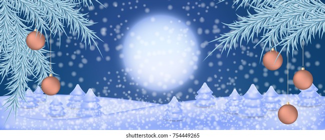 Christmas and New Year holiday background with winter night landscape
