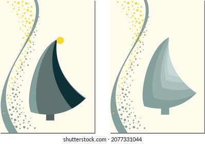 Christmas, New Year, holiday cards with Christmas trees and balls
