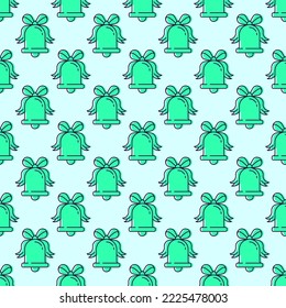 Christmas, New Year and holiday concept. Vibrant seamless pattern of green bell on light green background for printing, wrapping, websites, postcards, wallpapers 