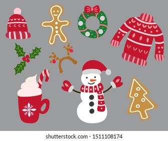 Christmas new year holiday decoration icons set. Vector illustration 