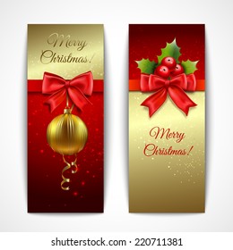 Christmas new year holiday decoration vertical banners set isolated vector illustration