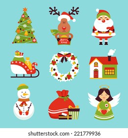 Christmas new year holiday decoration  icons set isolated vector illustration