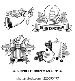 Christmas new year holiday decoration black and white icons set isolated vector illustration