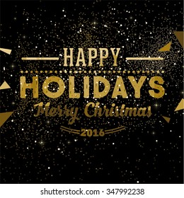 Christmas and New Year Holiday Geometry Design with Night Firework Background with Gold Sparks and Stars for Xmas Greeting Cards, Posters and Party Invitation Designs.