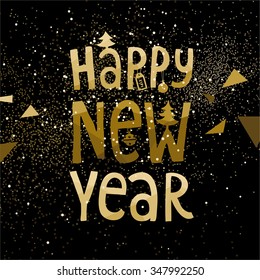 Christmas and New Year Holiday Geometry Design with Night Firework Background with Gold Sparks and Stars for Xmas Greeting Cards, Posters and Party Invitation Designs.