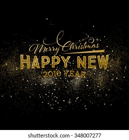 Christmas and New Year Holiday Geometry Design with Night Firework Background with Gold Sparks and Stars for Xmas Greeting Cards, Posters and Party Invitation Designs.