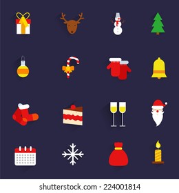 Christmas new year holiday gifts flat icons set isolated vector illustration