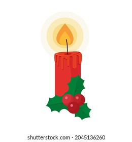 Christmas and New Year holiday greeting card with candle and handwritten calligraphy. Vector illustration in trendy style ESP 10