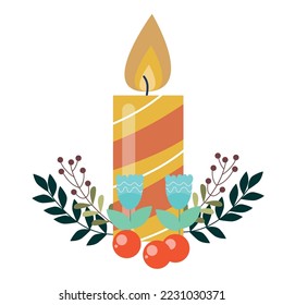 Christmas and New Year holiday greeting card with candles and light bulbs