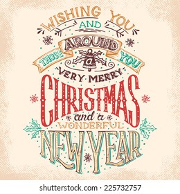 Christmas and New Year holiday hand lettering wishes