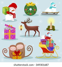 Christmas and New Year holiday Icons and attributes vector image design set for you illustration, design, postcards, labels, stickers and other creative needs. 