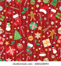 Christmas and New year Holiday Repeatable Red Striped Pattern Decorative Elements Texture for Wallpaper, Gift Wrapping paper, Card or Banner Template, Fabric Textile Prints Christmas Seamless Pattern.