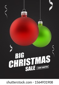 Christmas and New Year Holiday Sale Ad Poster. Decorative Background with Toy Ball and Text.