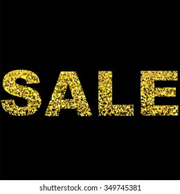 Christmas and New Year Holiday Sale Design with Gold Confetti Letters and Gold Sparks and Stars for Xmas Sale Bages, Shopping Flyers and Advertising Designs on Black Background