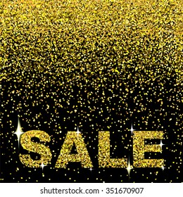 Christmas and New Year Holiday Sale Design with Gold Confetti Background and Gold Sparks and Stars for Xmas Sale Bages, Shopping Flyers and Advertising Designs.
