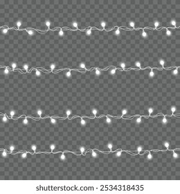 Natal e Ano Novo Feriado String Luzes no fundo transparente. Ilustração vetorial