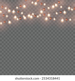 Christmas and New Year Holiday String Lights on Transparent Background. Vector illustration