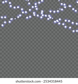 Natal e Ano Novo Feriado String Luzes no fundo transparente. Ilustração vetorial