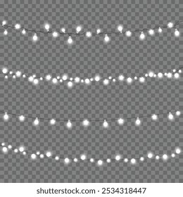 Christmas and New Year Holiday String Lights on Transparent Background. Vector illustration