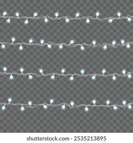 Christmas and New Year Holiday String Lights on Transparent Background. Vector illustration
