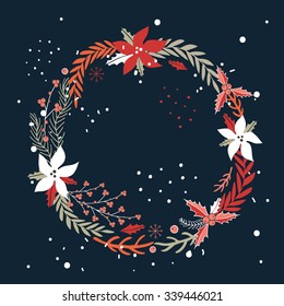 Christmas New Year Holiday wreath Hand drawn design element