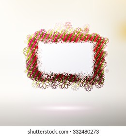 Christmas and New year holidays cloud label with snow for your text message. Abstract vector banner for winter offer. Creative form background for greetings.