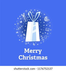 Christmas, new year holidays design element. Curved, paper banner, scroll. Vector illustration.