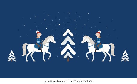 Christmas and New Year holidays, horseback riding in the winter forest