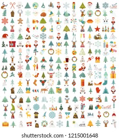 Christmas, New Year holidays icon big set. Flat style collection. Vector illustration