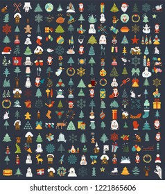Christmas, New Year holidays icon big set. Flat style collection. Vector illustration