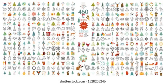 Christmas, New Year holidays icon big set. Flat style collection. Vector illustration