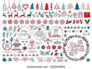 Christmas, New Year holidays icon big set. Flat style collection. Vector illustration