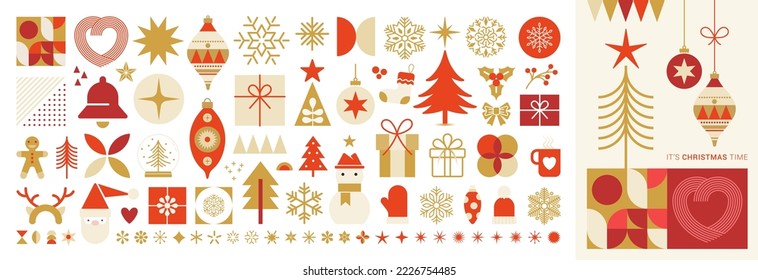 Christmas, New Year holidays icon big set. Flat style collection. Vector illustration