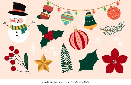 Christmas, New Year holidays icon big set. Flat style collection. vector illustration..