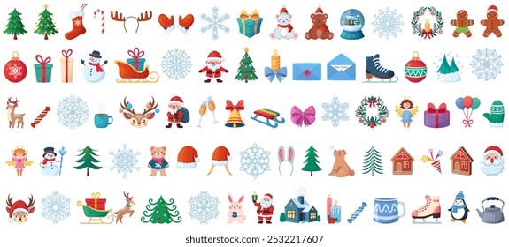 Christmas and New Year holidays icon big set.