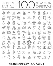 Christmas, New Year holidays icon big set. Thin line version. Xmas decoration. Flat style collection. Vector illustration