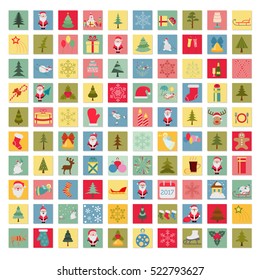 Christmas, New Year holidays icon big set. Flat style collection. Vector illustration