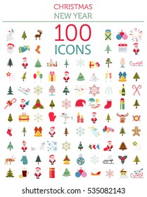 Christmas, New Year holidays icon big set. Flat style collection. Vector illustration