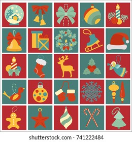 Christmas, New Year holidays icon big set. Flat style collection. Vector illustration