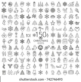 Christmas, New Year holidays icon big set. Flat style collection. Vector illustration