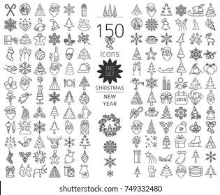 Christmas, New Year holidays icon big set. Flat style collection. Vector illustration