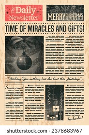 Christmas And New Year Holidays Old Newspaper Vintage Style Poster