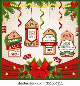 Christmas and New Year holidays set of labels, ribbons and other decorative elements