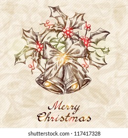 Christmas and New year holidays vector hand drawn card.