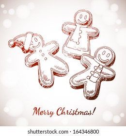 Christmas & New year holidays vector hand drawn illustration with Xmas gingerbread man decoration