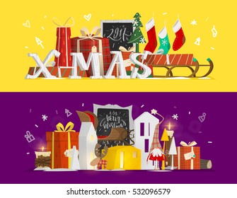 Christmas and New Year horizontal banner for your design.